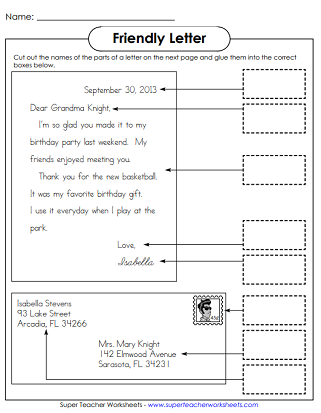 Friendly Letter Worksheets
