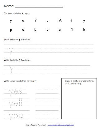 Letter Y Worksheet