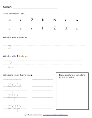 Letter Z Worksheets