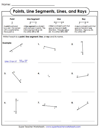 Lines, Segments, and Rays Worksheets