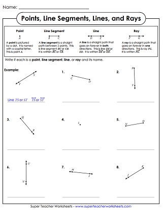 Lines, Line Segments, Rays: Geometry Worksheets