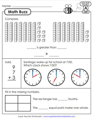 Daily Math Review Worksheets - 1st Grade