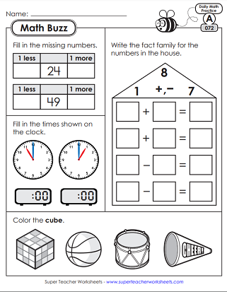 Printable Daily Math Review Worksheets - First Grade