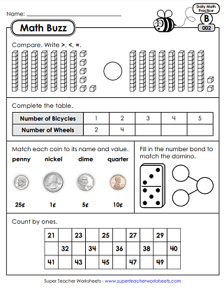 Daily Math Review Worksheets - Math Buzz (Level B)