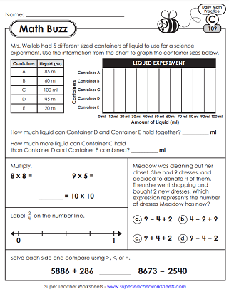 Daily Math Review Worksheets - 3rd Grade