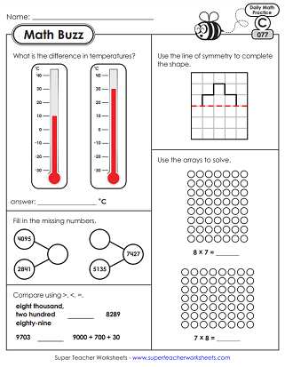 Daily Math Review Worksheets - Math Buzz (Level C)