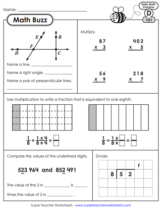Printable Daily Math Review Worksheets - Fourth Grade