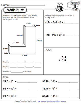 Daily Math Review Worksheets - Math Buzz (Level E)