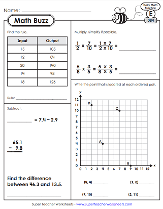 Daily Math Review Worksheets - Math Buzz (Level E)