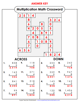 Math Crossword Puzzles