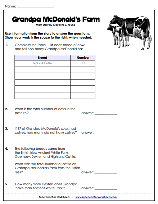 Math Story - Worksheets and Activities Math Story - Worksheets and Activities