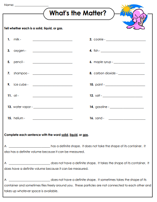 Matter Worksheets - Solid, Liquid, Gas