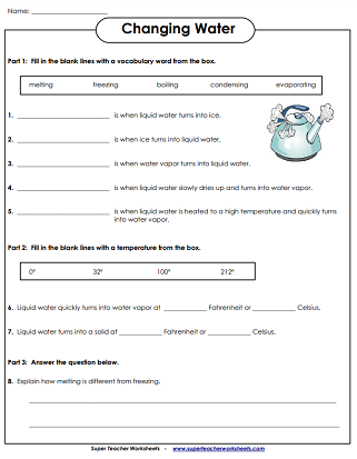 Matter Worksheets - States of Water