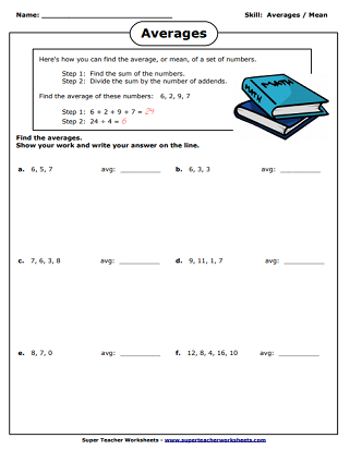 Averages - Mean Worksheets