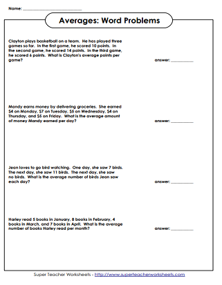 Mean/Average Word Problems