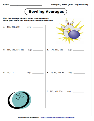 Average/Mean Printable Worksheets