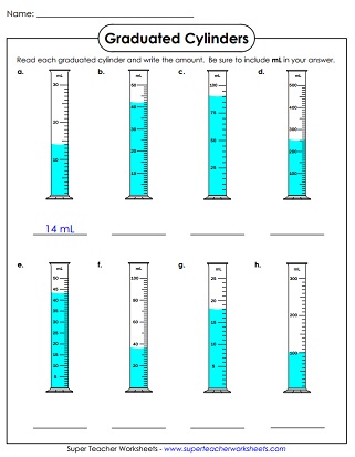 Reading a Graduated Cylinder - Worksheets