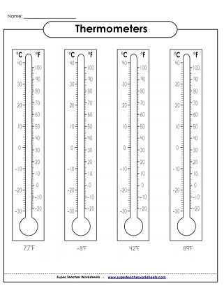 temperature worksheets reading thermometers