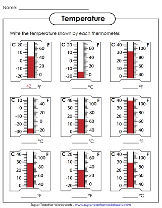 Free printable math worksheets temperature