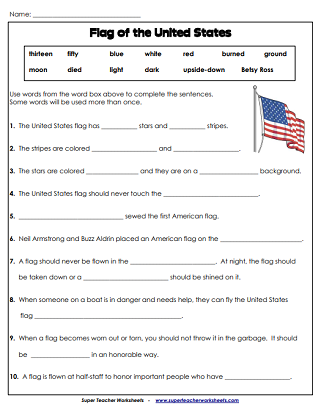 Memorial Day Worksheets (USA)