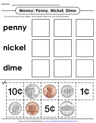 Worksheets: Identifying Coins (USA)