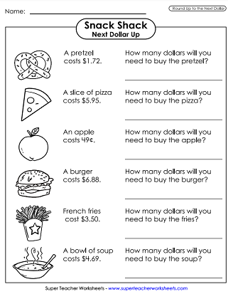 Rounding Money Worksheets - Next Dollar Up