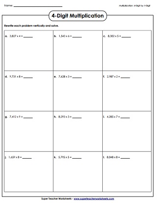 Horizontal Multiplication Worksheet