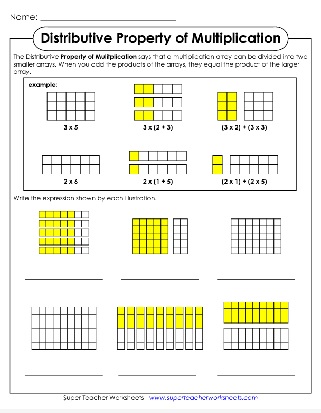 Arrays with Distrubuted Properties of Multiplication Math Worksheet