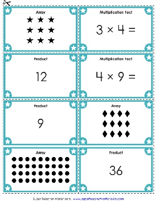 Multiplication with Arrays Math Card Game Match and Memory Worksheet