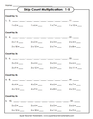 multiplying by 5s worksheets