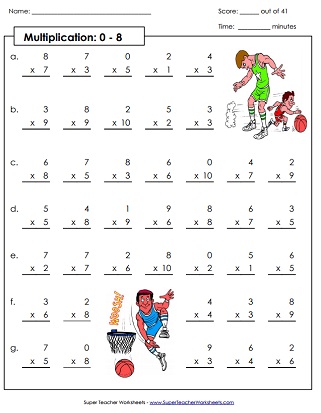 Multiplication Worksheets: Basic Facts with 8 as a Factor