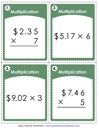 multiplying money worksheets