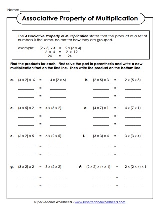 Properties of Multiplication Worksheets