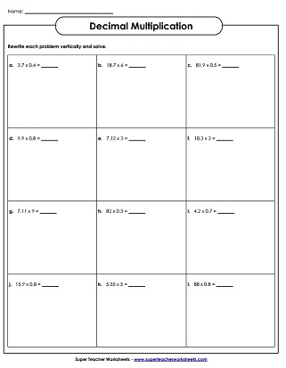 Printable Multiplication Worksheets (Decimals)