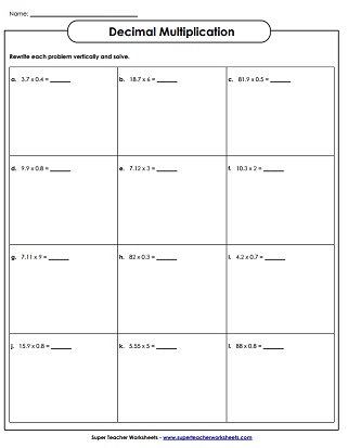 multiplying decimals worksheets