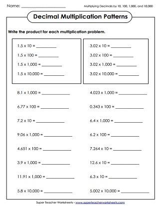 multiplying decimals worksheets