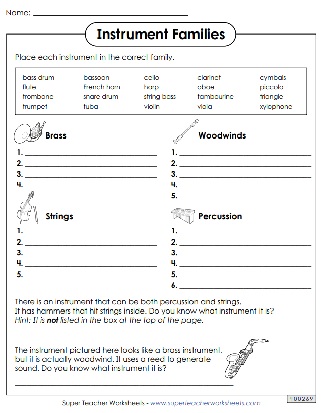 Instrument Families Worksheet