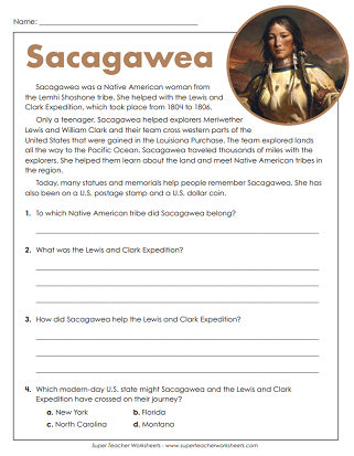 Native American Worksheets - Sacagawea Native American Worksheets - Sacagawea