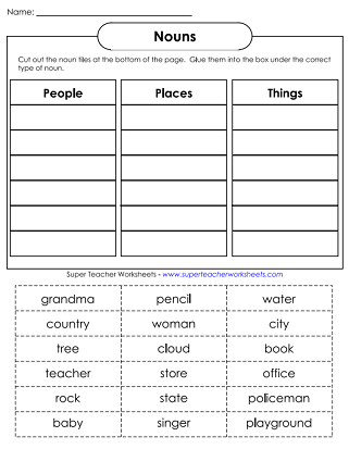 Noun Worksheets (Cut and Glue)