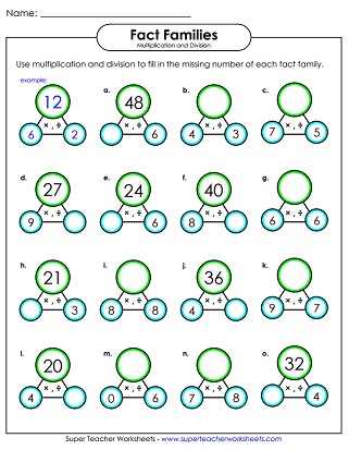 Fact Families Worksheets (Multiply/Divide)