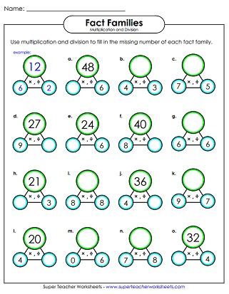 fact family worksheets multiplication division