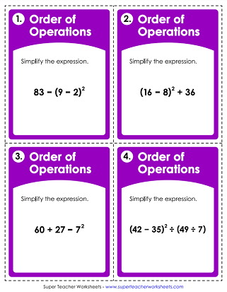 Order of Operations Printable Task Cards