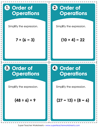 Order of Operations Printable Task Cards