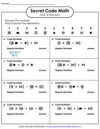 Order of Operations Worksheets - Secret Code Math