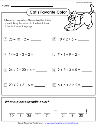 Order of Operations Worksheets - Math Riddle