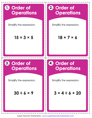 Order of Operations - Printable Task Cards