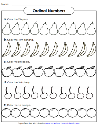 ordinal number worksheets