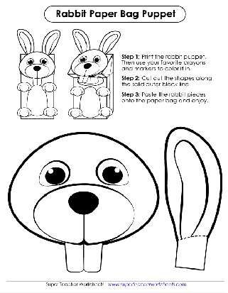 Easter Bunny Rabbit Paper Bag Puppet Printable Worksheet