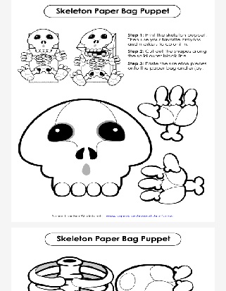 Halloween Skeleton Paper Bag Puppet Printable Worksheet