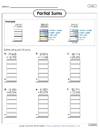 Partial Sums Worksheet - 5 Digit Partial Sums Worksheet - 5 Digit